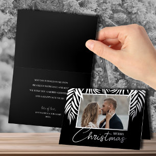 Vrolijk Kerstmis Zilveren Palmen Gevouwen Folie Feestdagenkaart