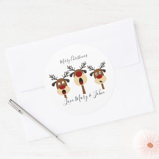 Vrolijk Kerstmis Zingend rendier Ronde Sticker (Envelop)