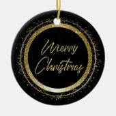 Vrolijk Kerstmis Zwart en Goud Keramisch Ornament (Voorkant)