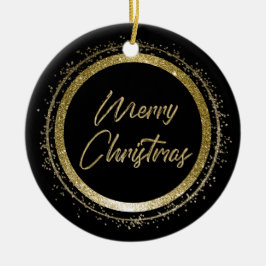 Vrolijk Kerstmis Zwart en Goud Keramisch Ornament