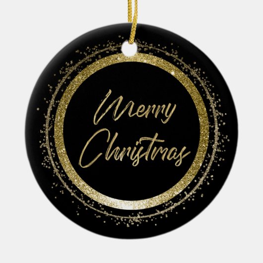 Vrolijk Kerstmis Zwart en Goud Keramisch Ornament (Voorkant)
