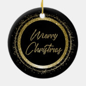 Vrolijk Kerstmis Zwart en Goud Keramisch Ornament (Achterkant)