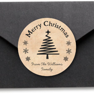 Vrolijk Kerstmis zwart en Kraft achtergrond Ronde Sticker