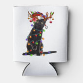 Vrolijk Kerstmis Zwart Kat Licht Kerstmis Vrolijk Blikjeskoeler (Voorkant)