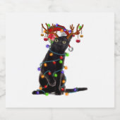 Vrolijk Kerstmis Zwart Kat Licht Kerstmis Vrolijk Sparkling Wijnetiket (Enkel label)