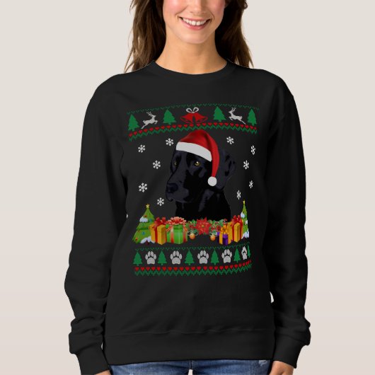 Vrolijk Kerstmis Zwart Lab Hond Lelijk Sweater San (Voorkant)