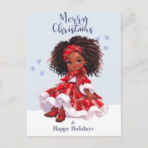 Vrolijk Kerstmis Zwart Meisje Magisch Melanine Xma Briefkaart