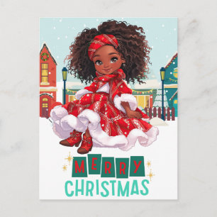 Vrolijk Kerstmis Zwart Meisje Magisch Melanine Xma Briefkaart