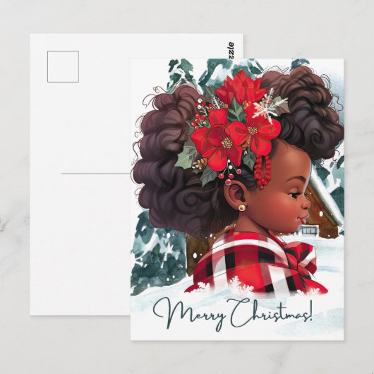 Vrolijk Kerstmis Zwart Meisje Melanine Meisjes Xma Briefkaart (Voorkant / Achterkant)