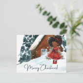 Vrolijk Kerstmis Zwart Meisje Melanine Meisjes Xma Feestdagenkaart (Staand voorkant)