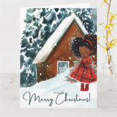 Vrolijk Kerstmis Zwart Meisje Melanine Meisjes Xma Kaart (Gele Bloem)