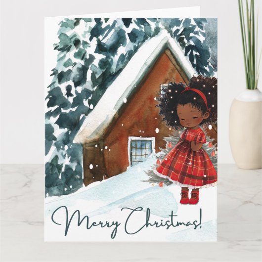 Vrolijk Kerstmis Zwart Meisje Melanine Meisjes Xma Kaart (Voorkant)