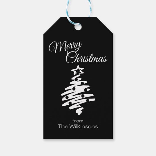 Vrolijk Kerstmis Zwart Moderne Vakantie Cadeaulabel (Voorkant)