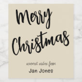 Vrolijk Kerstmis Zwart & Parel, Naam op Set van 6 Wijn Etiket (Enkel label)