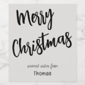 Vrolijk Kerstmis Zwart & Platinum, Naam op Set van Wijn Etiket (Enkel label)