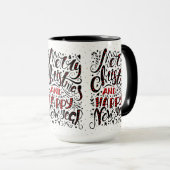 Vrolijk Kerstmis Zwart & Rood Elegante Typografie Mok (Voorkant rechts)