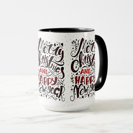 Vrolijk Kerstmis Zwart & Rood Elegante Typografie Mok (Voorkant rechts)