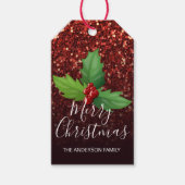 Vrolijk Kerstmis Zwart Rood Glitter HOLLY cadeau Cadeaulabel (Voorkant)