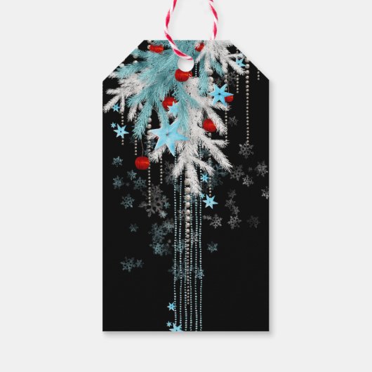 Vrolijk Kerstmis Zwart Rood Zilver Blauw Sneeuw Cadeaulabel (Achterkant)