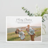 Vrolijk Kerstmis Zwart Script Overlay Rand Foto Feestdagenkaart (Staand voorkant)