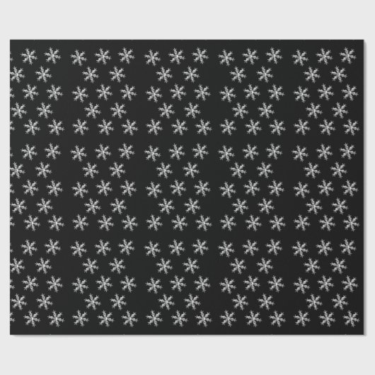 Vrolijk Kerstmis Zwart Sneeuwvlokken Inpakpapier (Vlak)