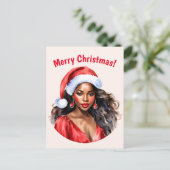 Vrolijk Kerstmis Zwart Vrouw Kerstman Hoed Briefkaart (Staand voorkant)