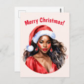 Vrolijk Kerstmis Zwart Vrouw Kerstman Hoed Briefkaart (Voorkant / Achterkant)