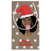 Vrolijk Kerstmis Zwart Vrouw Kerstman Hoed, Gom, S Klein Cadeauzakje (Achterkant)