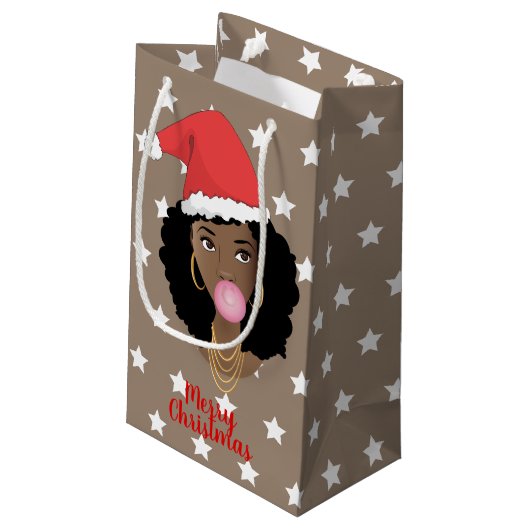 Vrolijk Kerstmis Zwart Vrouw Kerstman Hoed, Gom, S Klein Cadeauzakje (Achterkant Gekanteld)