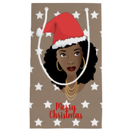 Vrolijk Kerstmis Zwart Vrouw Santa Hoed, Sterren B Klein Cadeauzakje