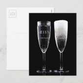 Vrolijk Kerstmis Zwart Wit Champagne Fluit Proost Feestdagenkaart (Voorkant / Achterkant)