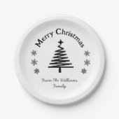 Vrolijk Kerstmis Zwart-wit Eenvoudig Modern Chique Papieren Bordje (Voorkant)