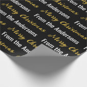 Vrolijk Kerstmis Zwart Wit en Goud Script Naam Cadeaupapier (Hoek)