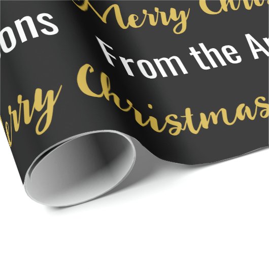 Vrolijk Kerstmis Zwart Wit en Goud Script Naam Cadeaupapier (Rol Hoek)