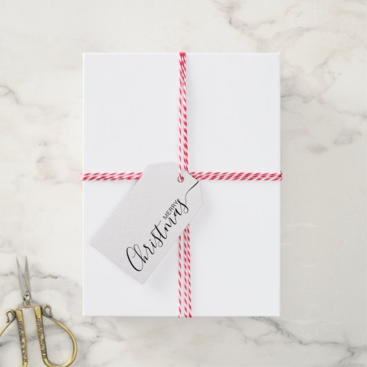 Vrolijk Kerstmis Zwart Wit Minimalist Cadeaulabel (Met Touw)