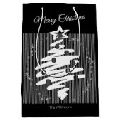 Vrolijk Kerstmis Zwart Wit Streep Moderne Vakantie Medium Cadeauzakje (Voorkant)