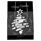 Vrolijk Kerstmis Zwart Wit Streep Moderne Vakantie Medium Cadeauzakje (Achterkant)