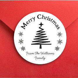 Vrolijk Kerstmis Zwart Wit Tree&Snowflakes Ronde Sticker