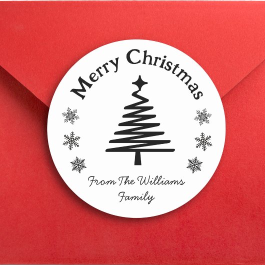 Vrolijk Kerstmis Zwart Wit Tree&Snowflakes Ronde Sticker