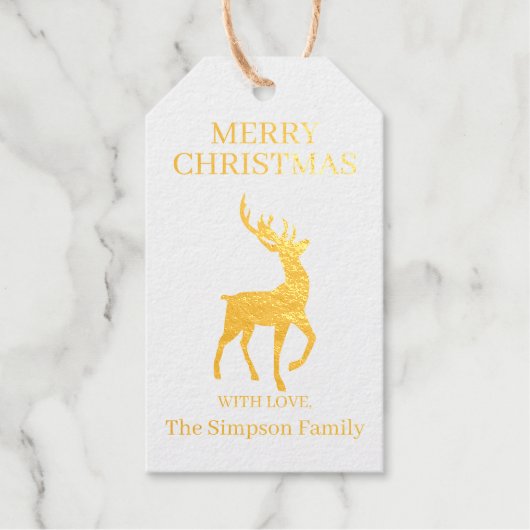 Vrolijk Kerstmisgewei Herten Familienaam Cadeaulabels (Voorkant)