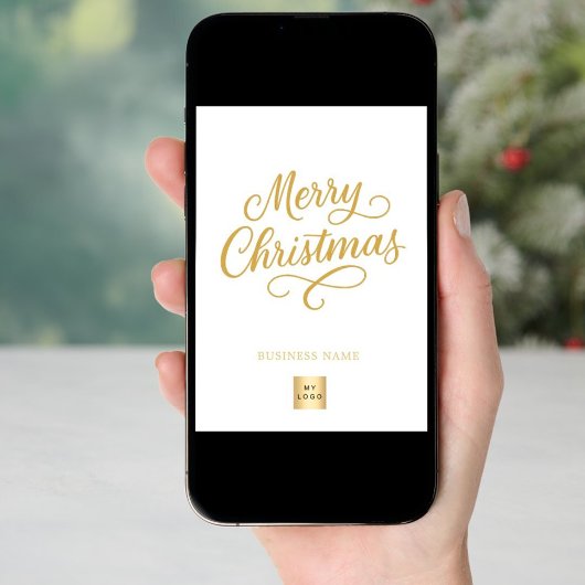 Vrolijk Kerstmisgoud script business logo merk Feestdagenkaart