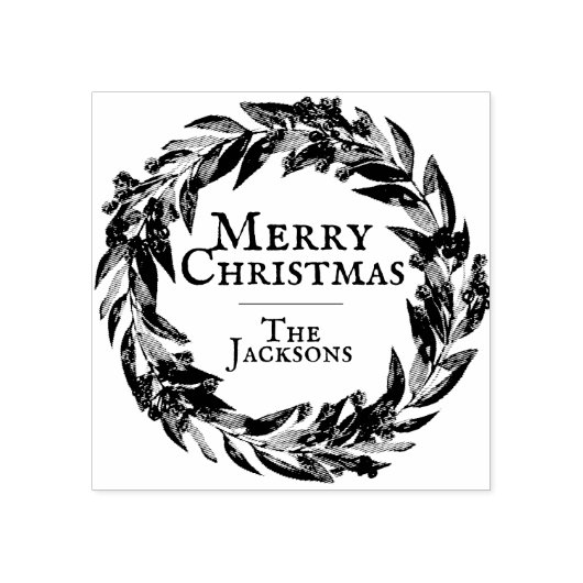 Vrolijk Kerstmiskrans Douanenaam Houten Blok Rubberstempel (Afrduk)