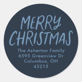 Vrolijk Kerstmismarineblauw eenvoudig retour adres Ronde Sticker