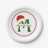 Vrolijk Kerstmismonogram 7"Rond Document Bord (Voorkant)