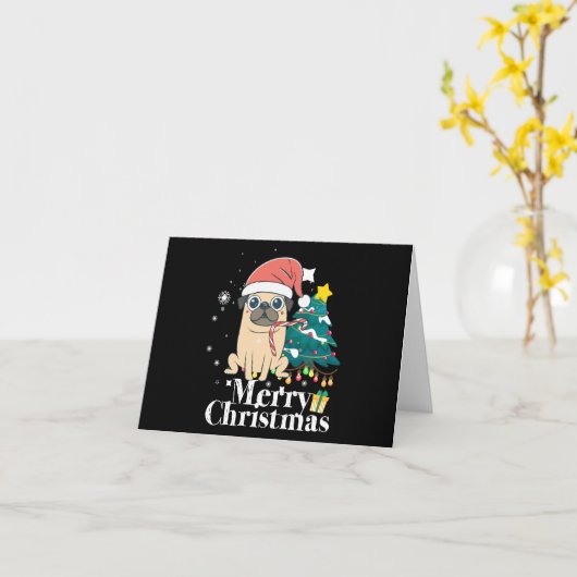 Vrolijk Kerstmismopshond Kerstboom Kaart (Gele Bloem)