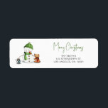 Vrolijk Kerstmistypografie Snowman Retouradres Etiket<br><div class="desc">Eenvoudig en schattig Merry Christmas retour adreslabel met een illustratie van een schattige sneeuwman en enkele dieren. Perfecte aanvulling op uw kerstbriefpapier. Geïllustreerd en ontworpen door Patricia Alvarez.</div>