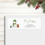 Vrolijk Kerstmistypografie Snowman Retouradres Etiket<br><div class="desc">Eenvoudig en schattig Merry Christmas retour adreslabel met een illustratie van een schattige sneeuwman en enkele dieren. Perfecte aanvulling op uw kerstbriefpapier. Geïllustreerd en ontworpen door Patricia Alvarez.</div>