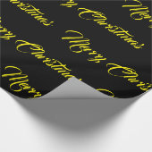 Vrolijk Kerstmiszwart Geel Feestscript Cadeaupapier (Hoek)