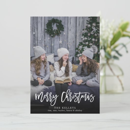 Vrolijk kerstmodern script, verticale volledige fo feestdagenkaart (Staand voorkant)