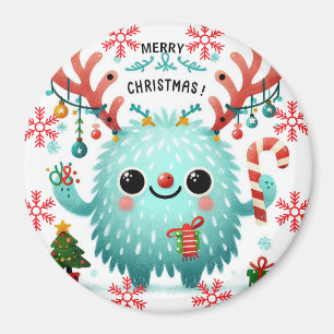 Vrolijk kerstmonster Schattige blauw monster Magneet